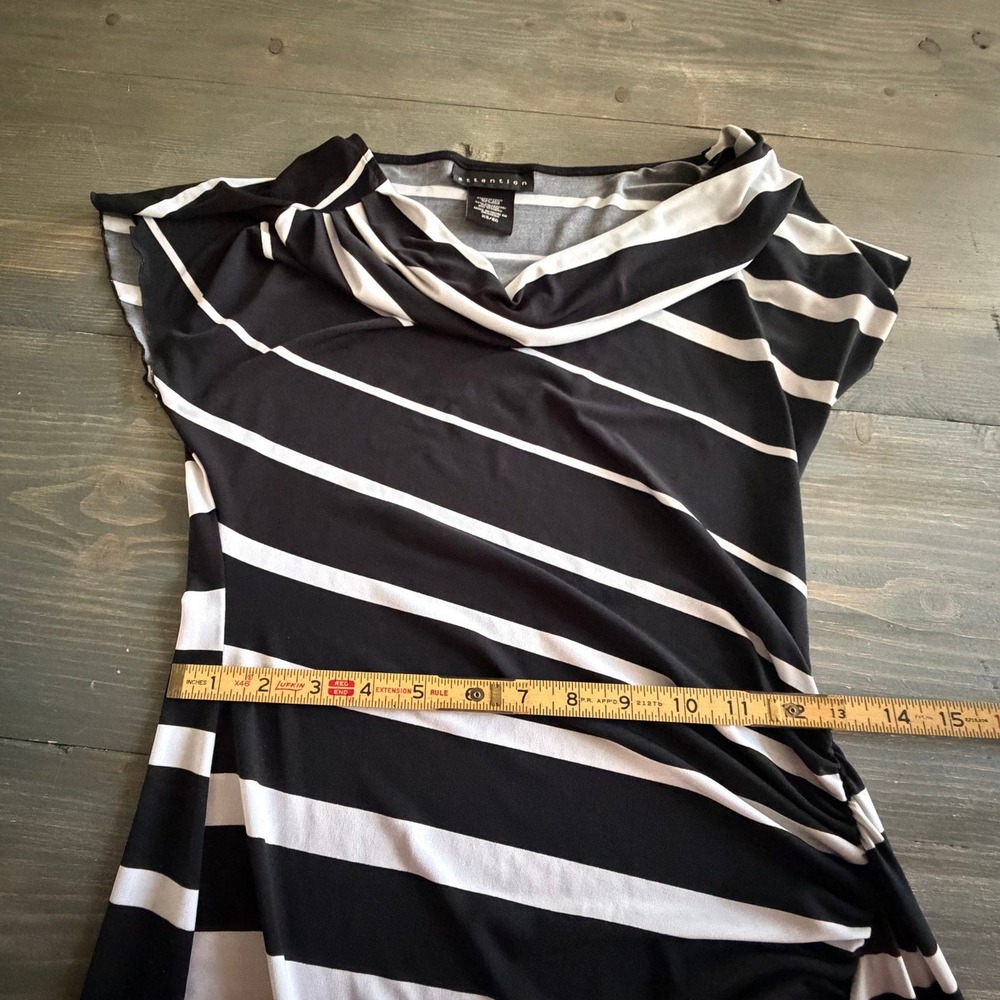 Attention Womens Black White Striped Cowl Neck Ruched Sheath Dress XS 3012 - Picture 6 of 9